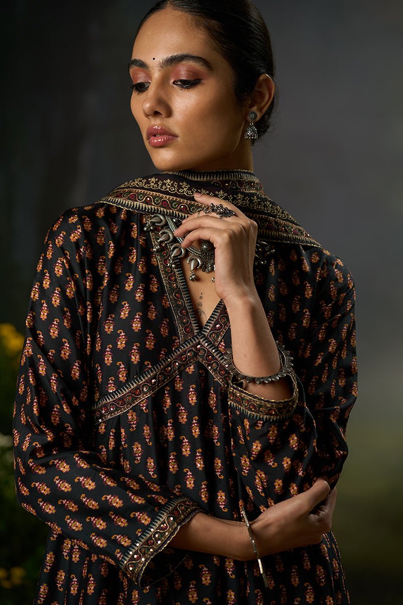 Black and Red Ambi Print Kurta Set