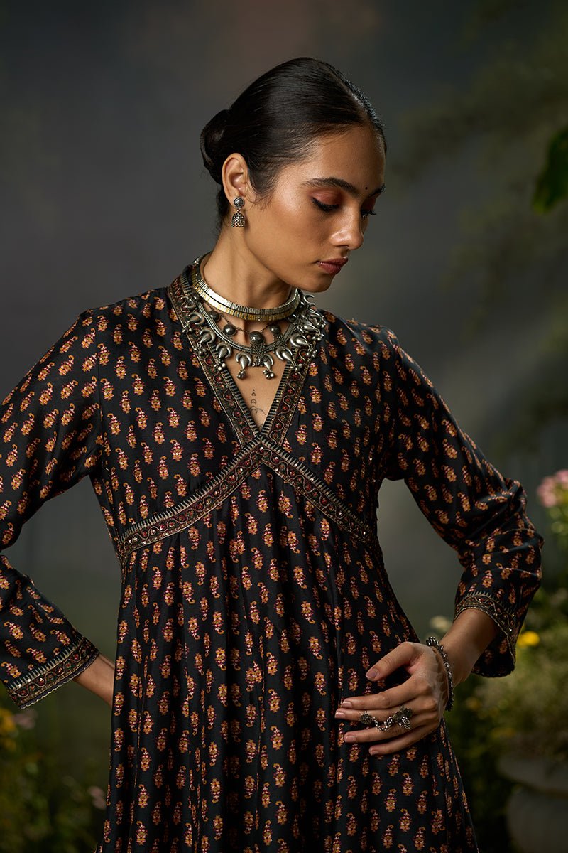 Black and Red Ambi Print Kurta Set