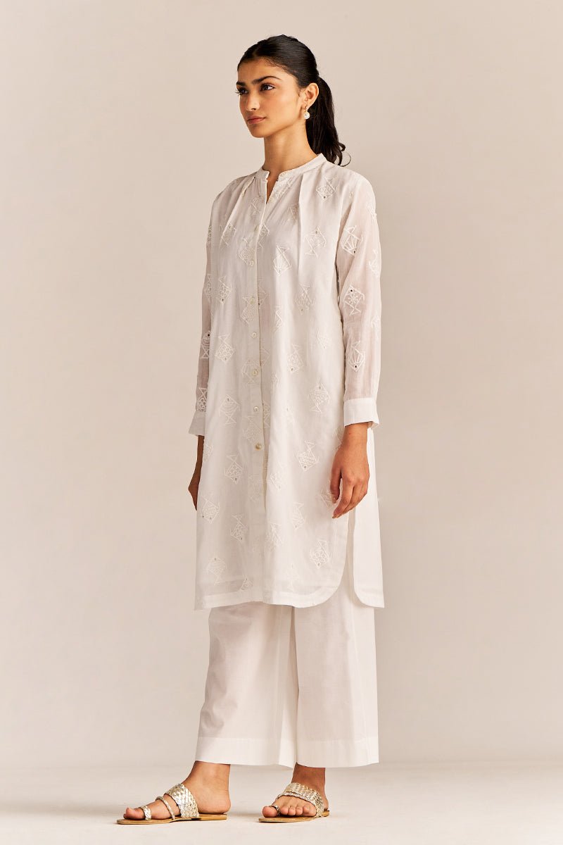 White Mul Embroidered Co-ord Set