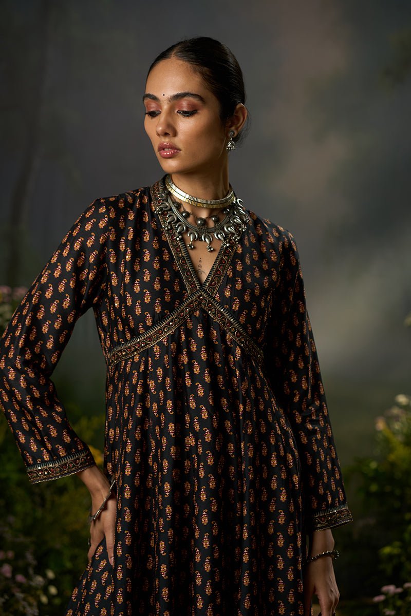 Black and Red Ambi Print Kurta Set