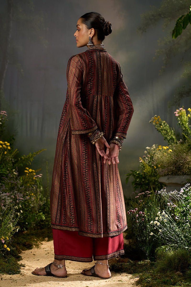 Deep Maroon and Black Silk Traditional Co-ord Set