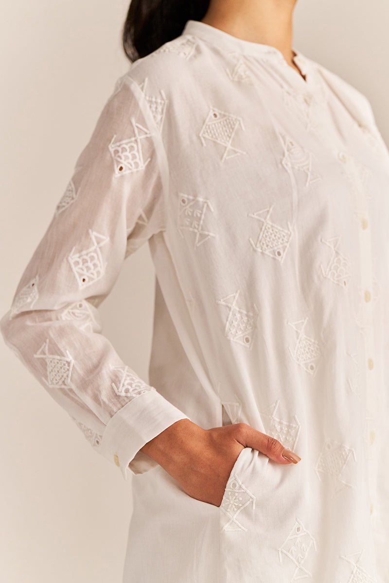 White Mul Embroidered Co-ord Set