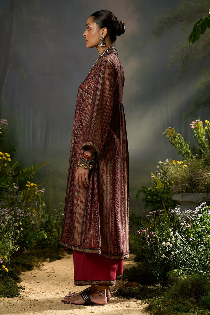 Deep Maroon and Black Silk Traditional Co-ord Set