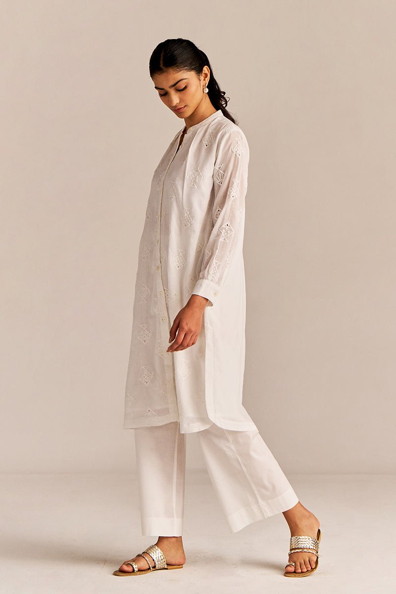 White Mul Embroidered Co-ord Set