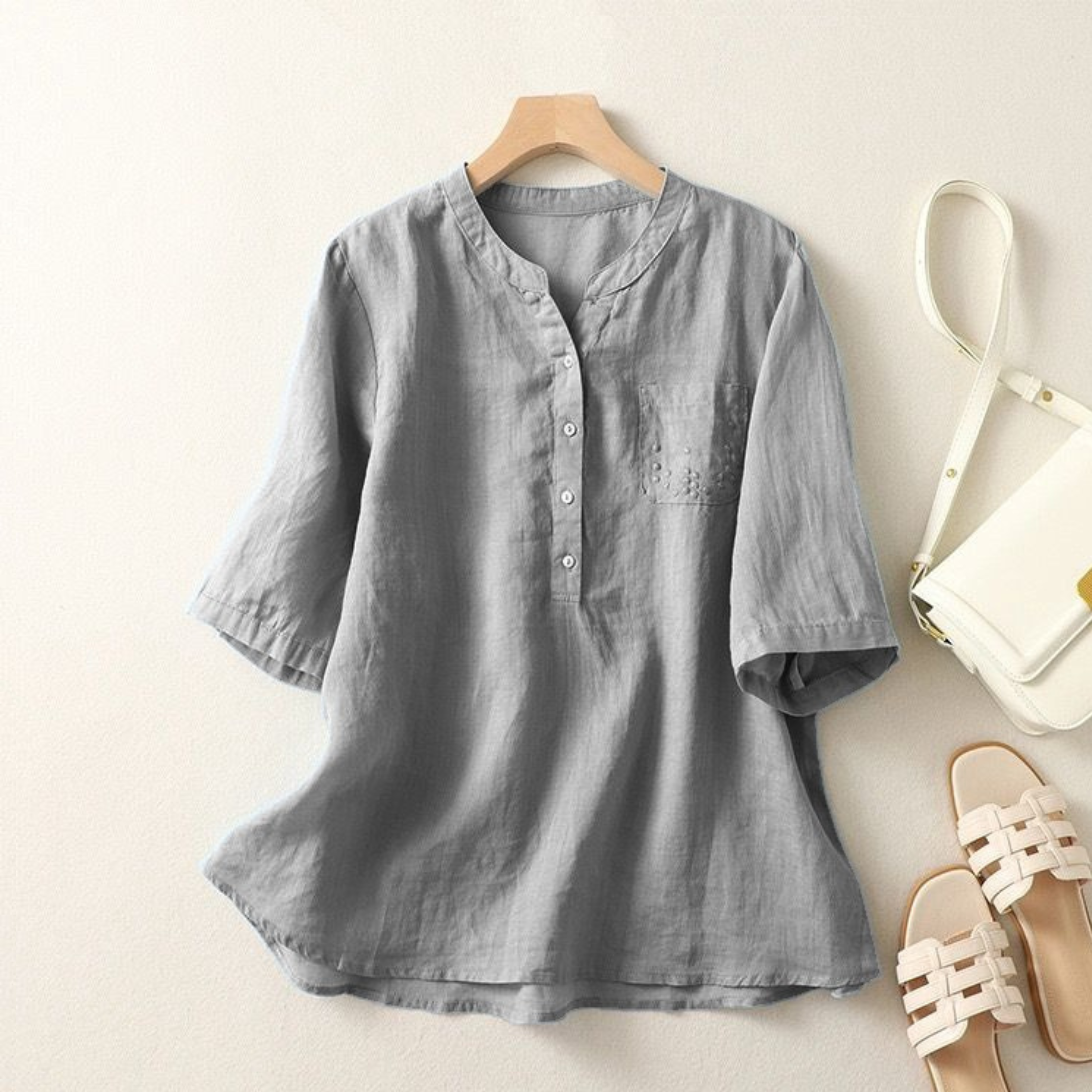 Pure Cotton  With Pocket Embroidered Casual Wear Top