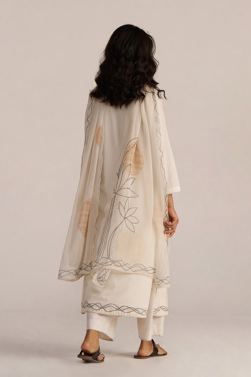 Off-White Cotton Woven Kurta Set
