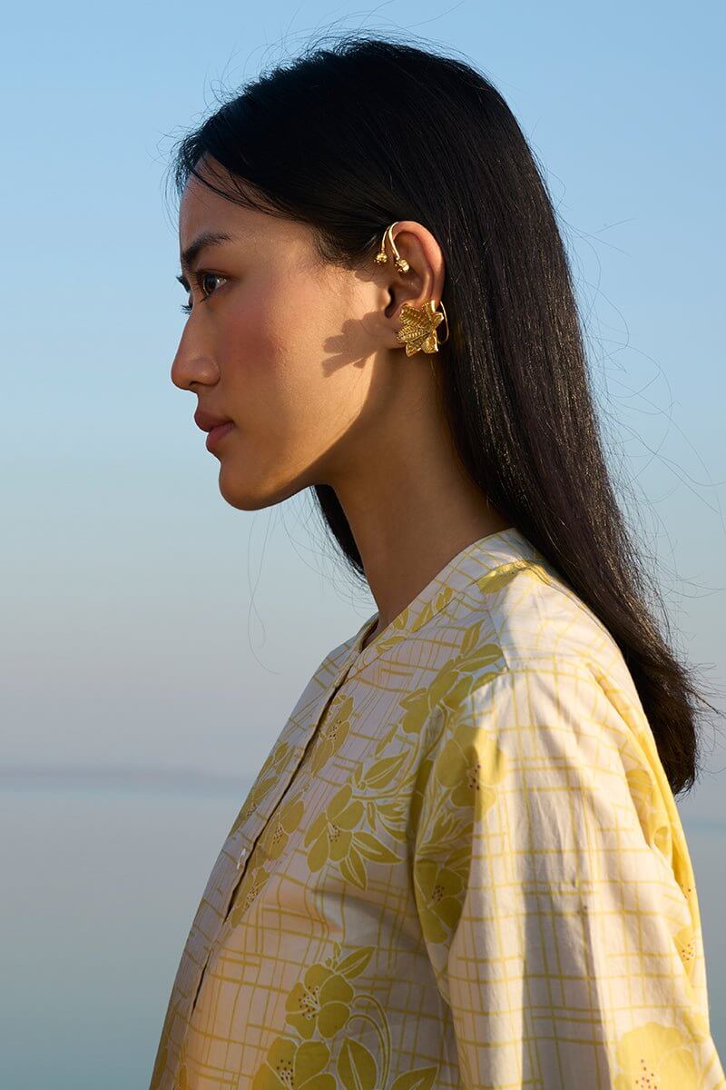 Yellow-off White Pure Cotton Co-ord Set