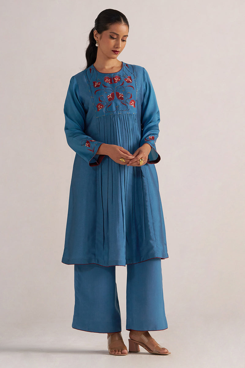 Blue Ashes Print and Solid Festive Co-ord Set