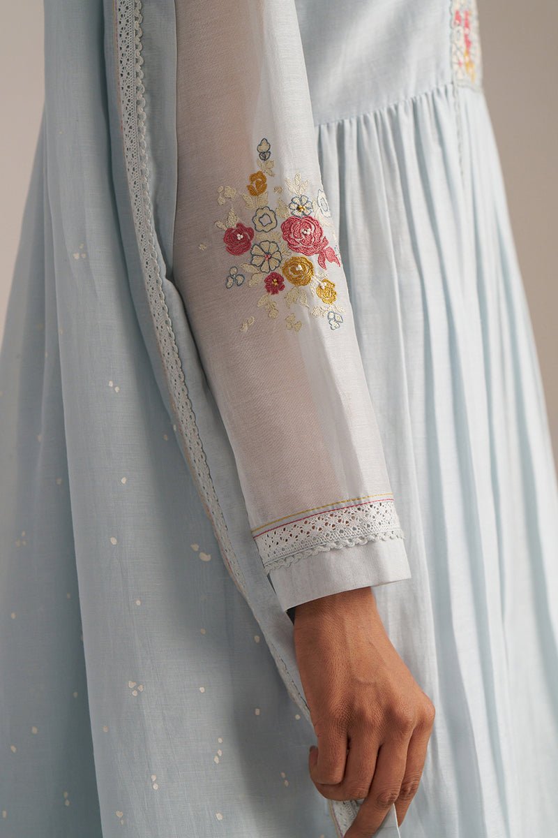 Chalk Blue Mul Chanderi Embroidered Kurta Set