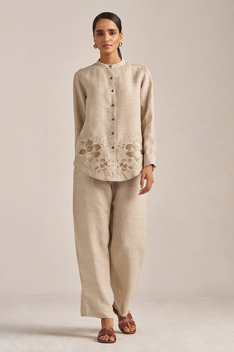Undyed Natural Linen Embroidered Co-ord Set