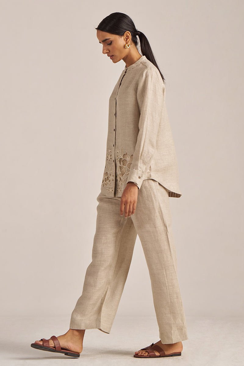 Undyed Natural Linen Embroidered Co-ord Set
