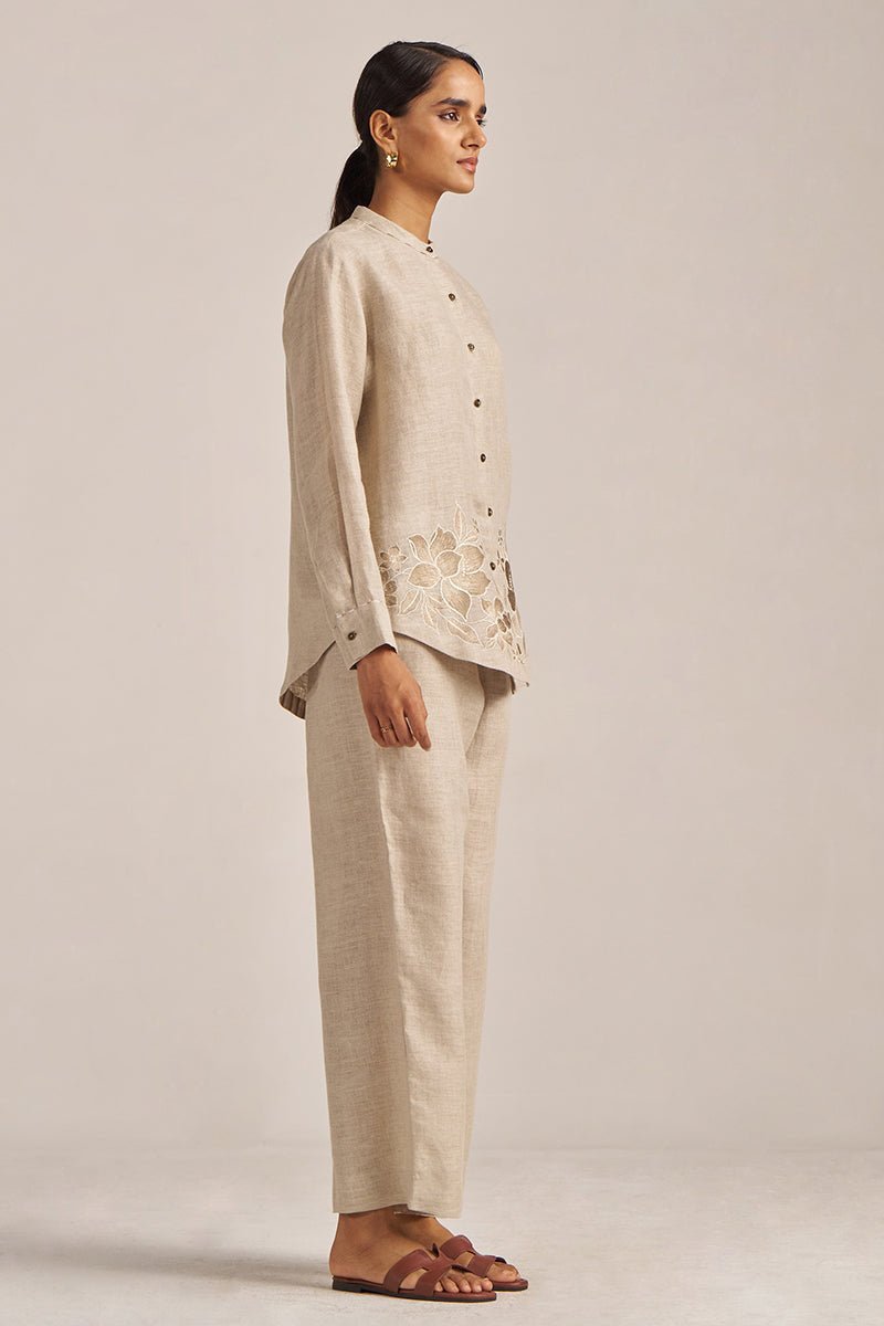 Undyed Natural Linen Embroidered Co-ord Set