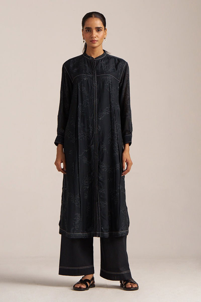 Black Print Button Down Co-ord Set