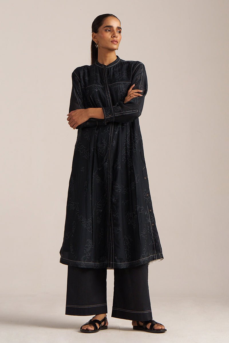 Black Print Button Down Co-ord Set