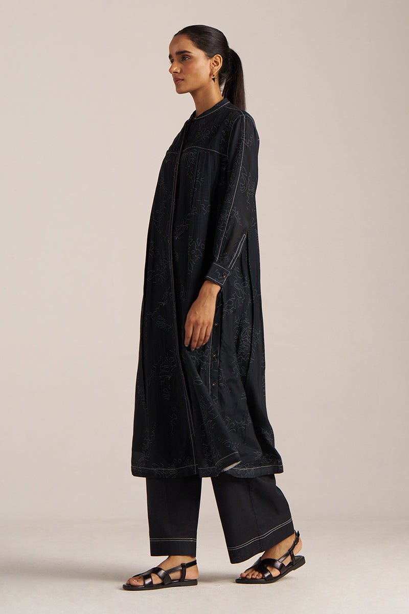 Black Print Button Down Co-ord Set