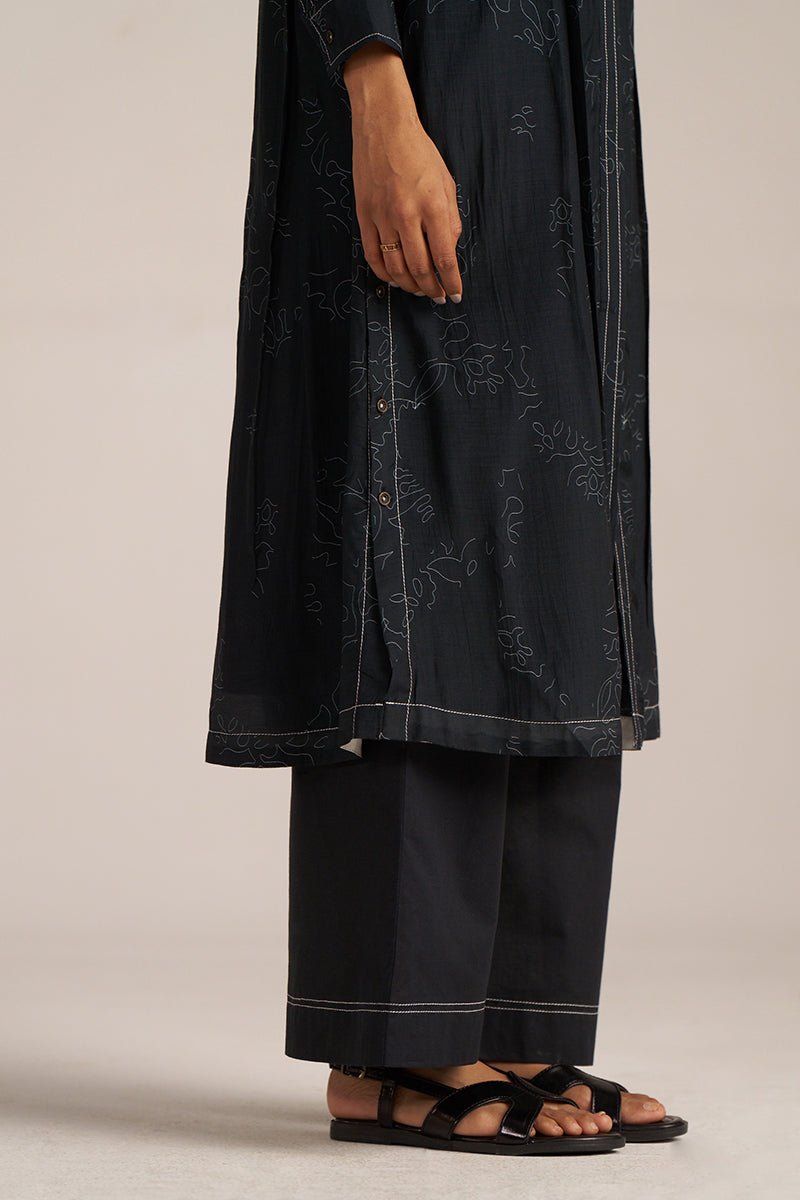 Black Print Button Down Co-ord Set