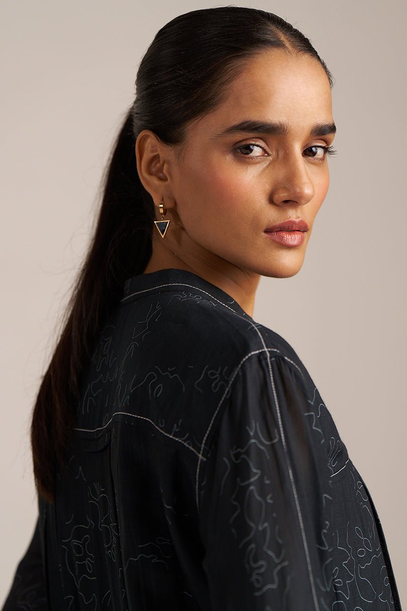 Black Print Button Down Co-ord Set