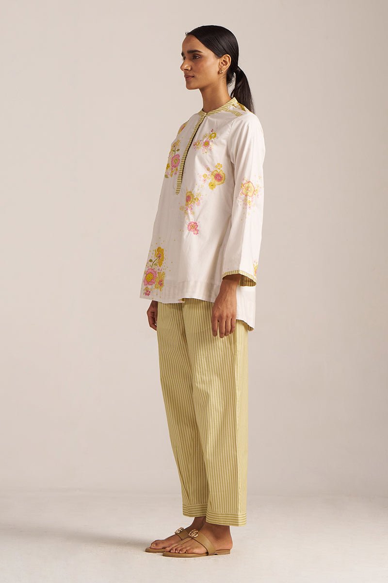 Ivory and Green Oasis Embroidered Co-ord Set