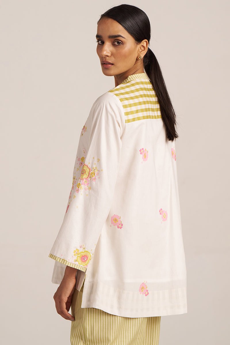 Ivory and Green Oasis Embroidered Co-ord Set