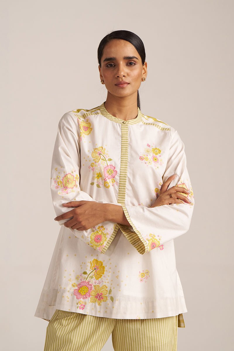 Ivory and Green Oasis Embroidered Co-ord Set