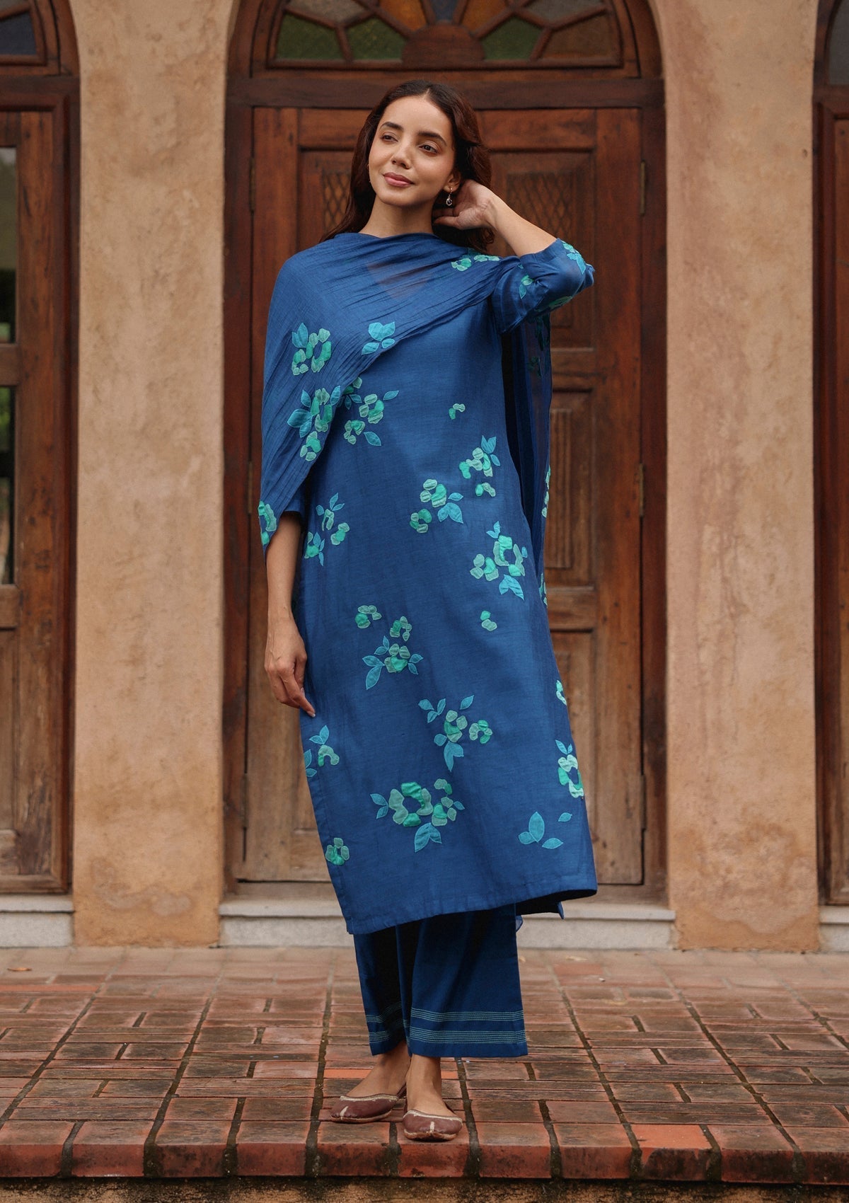 Indigo Bloom Applique Kurta Set