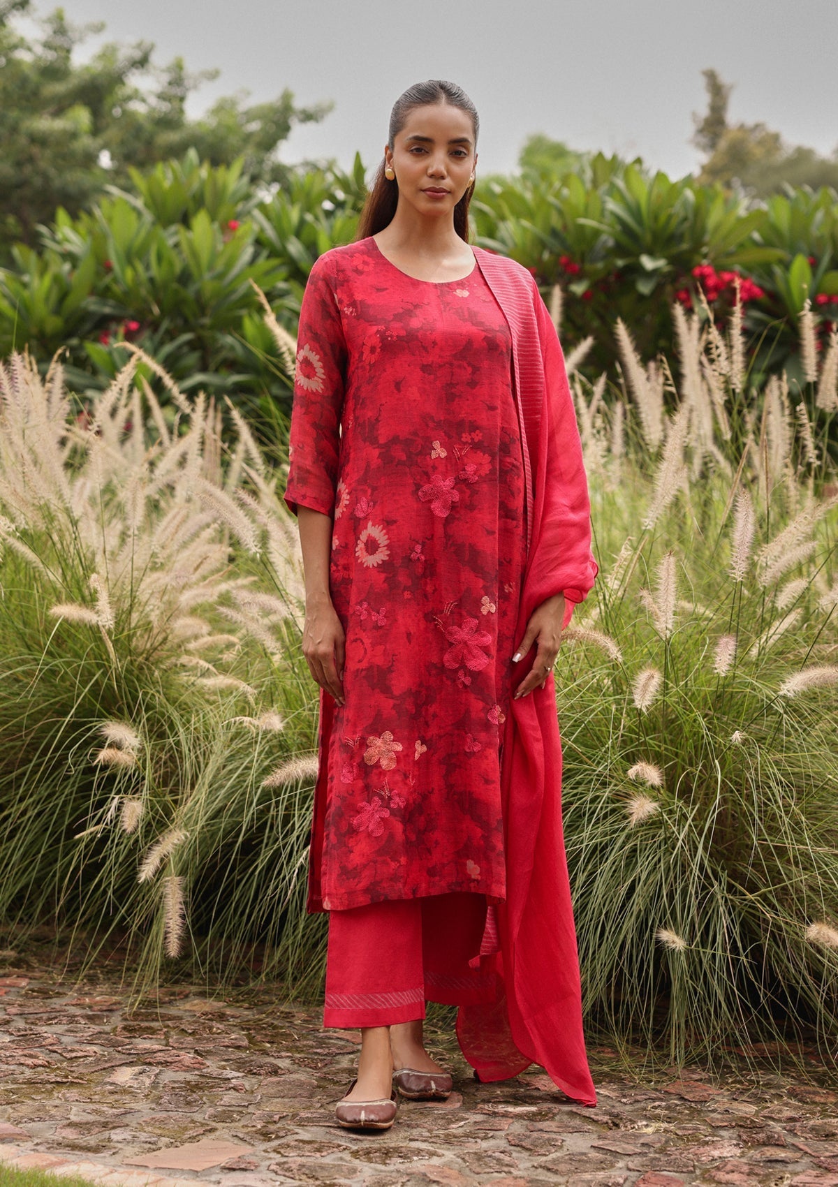 Rosewood Bloom Embroidered Kurta Set