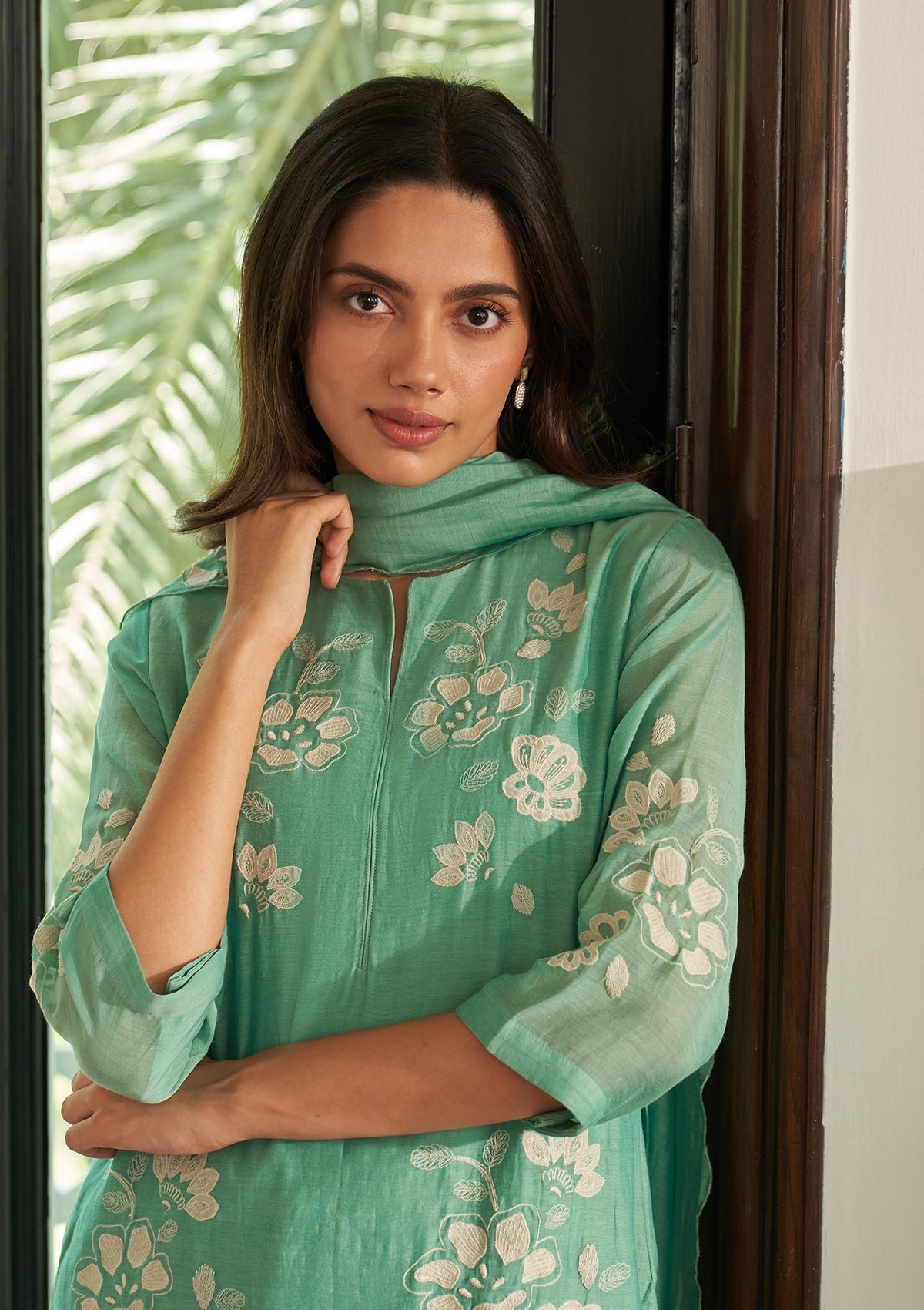Mint Applique Embroidered Kurta Set