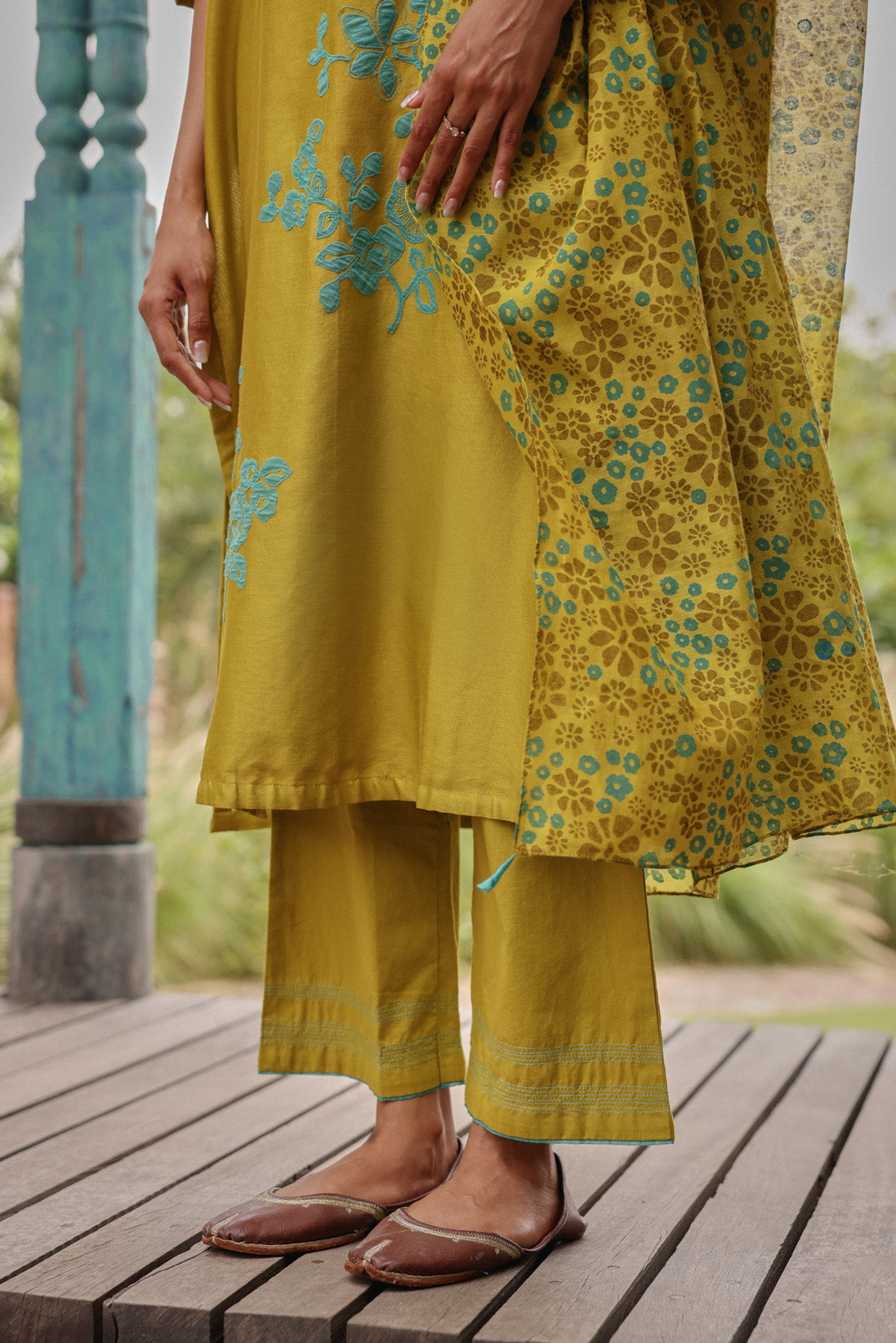 Ochre Applique Kurta Set