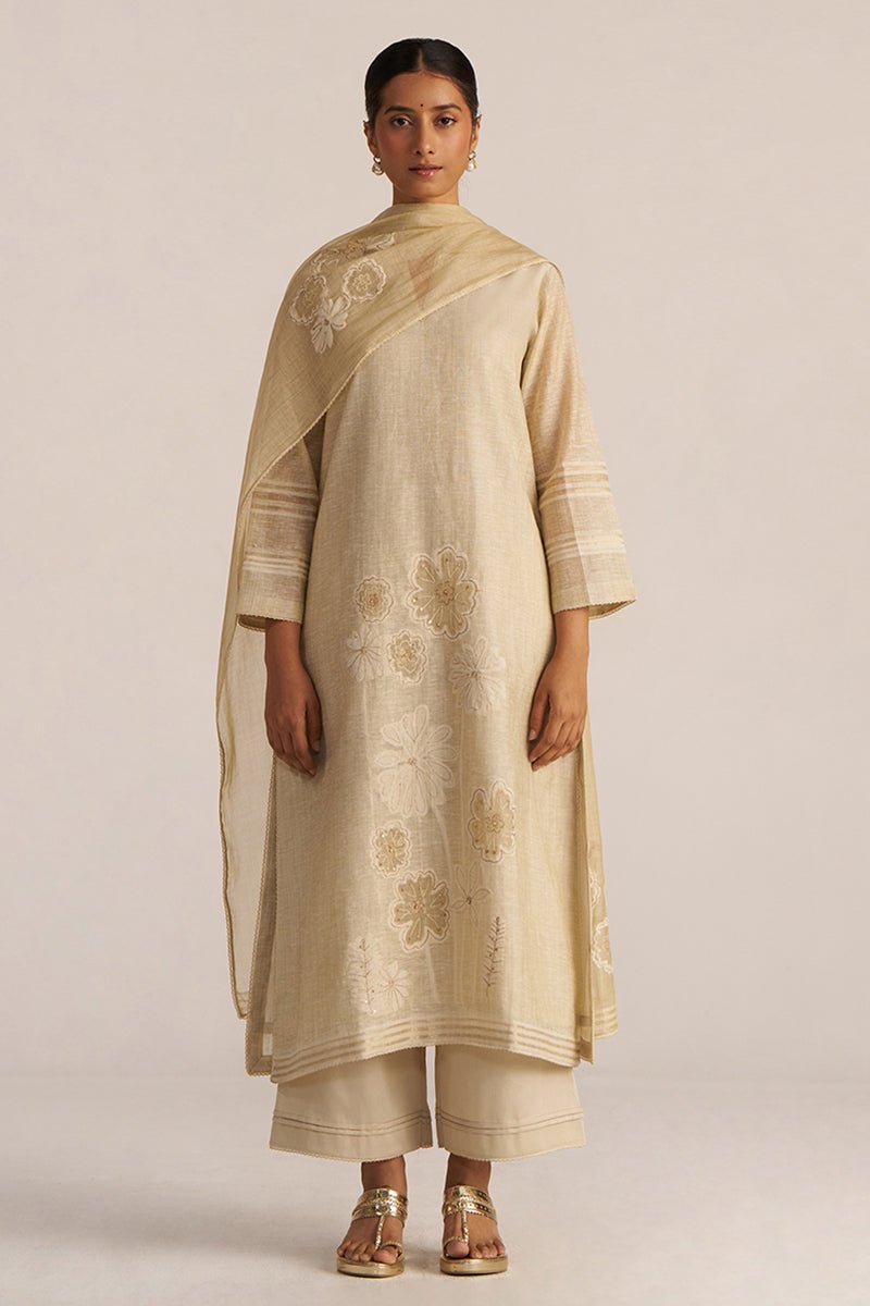 Fog Beige Woven Kurta Set