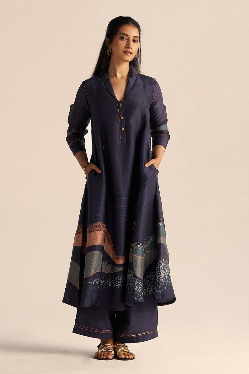 Outer Space Blue Silk Co-ord Set